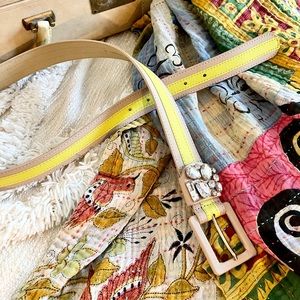 The Limited Tan Nude Neon Yellow Gem Jewel Buckle Belt M New!